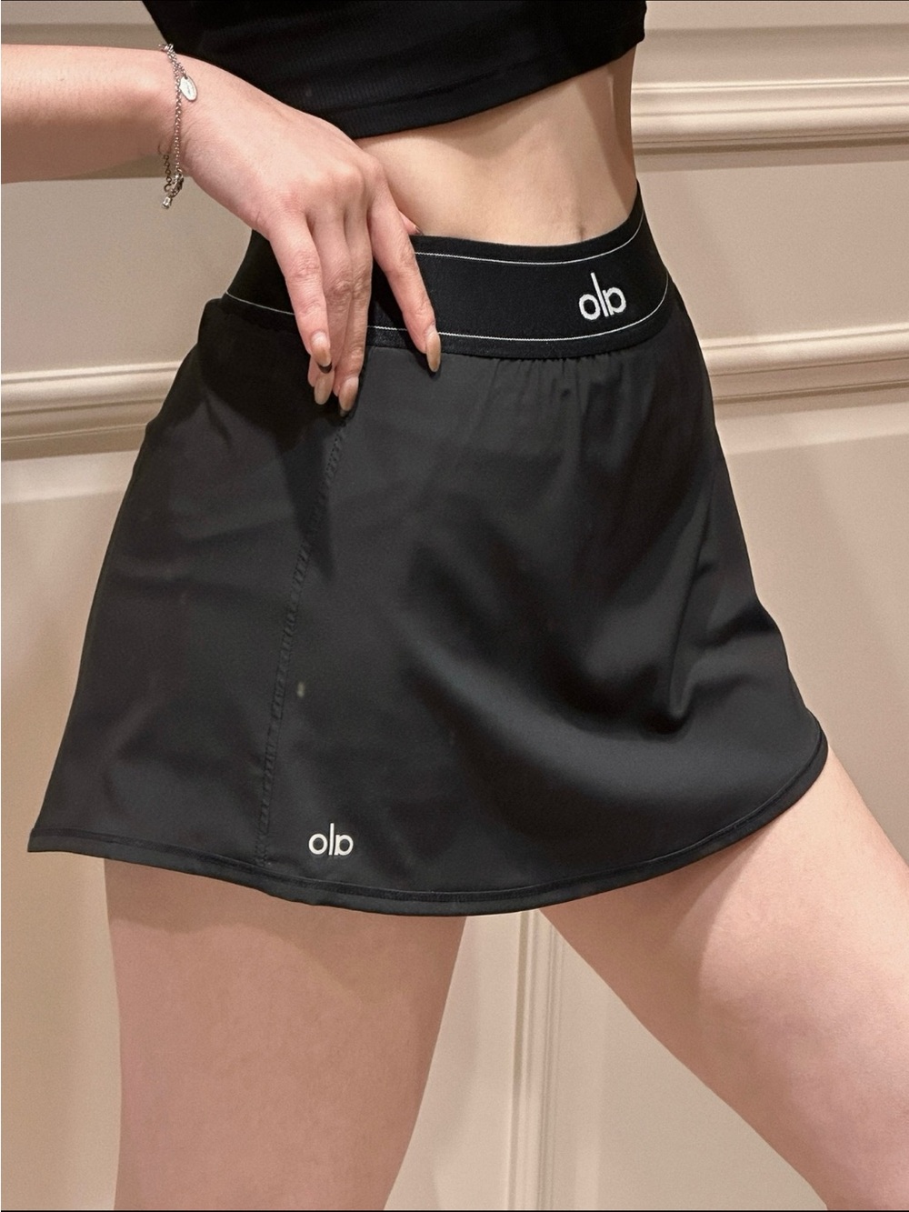 ALO Yoga Black Performance Mini Skirt with Branded Waistband